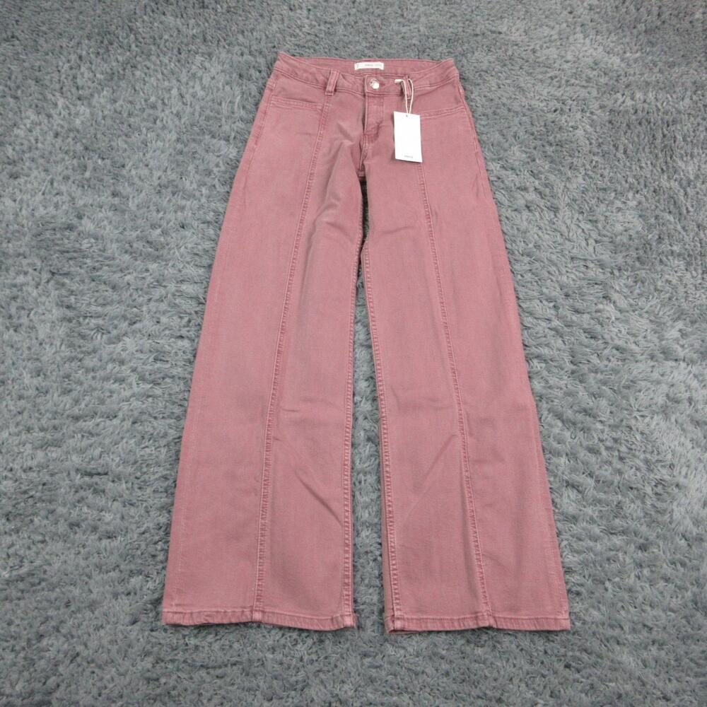 MNG Jeans Girls 2XS Pink Wide-Leg Embroidered Star Back 24x28.5* Stretch NWT